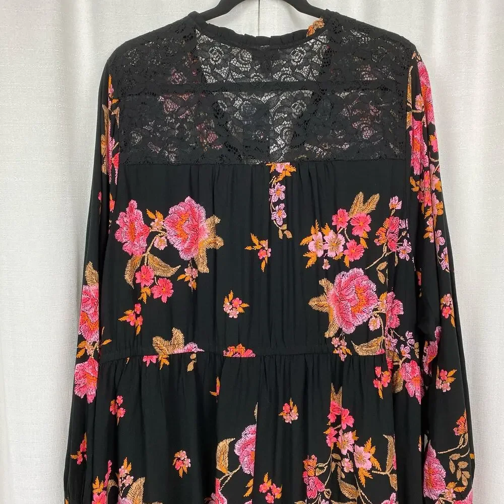 Torrid Black&Pink Floral Challis Mini Shirt Dress Sz.4 NWT - Picture 13 of 16
